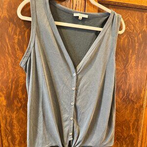 Green Envelope LA Blue Button Front Tie Hem Tank Top Size L